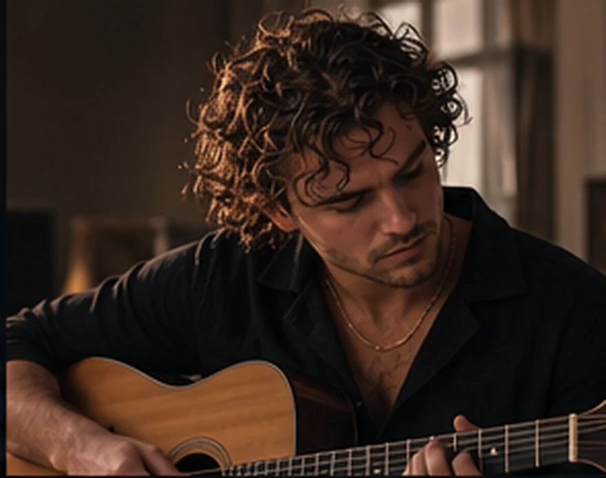 NORTH playing acoustic guitar during a recording session